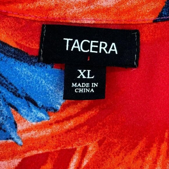 Tacera blouse Womens size  XL Red Pink floral Short Sleeve v neck flutter - Picture 5 of 9